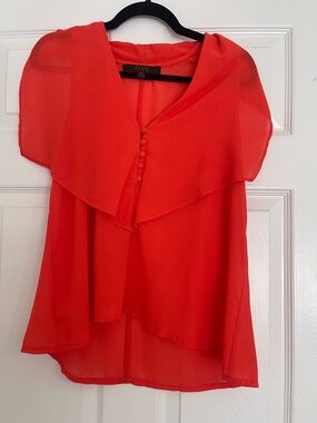 Ovi Coral-Red Layered Chiffon Cap Sleeve Blouse